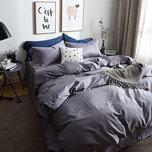 Solid Duvet Cover Set Vintage Purple Grey Bedding Set Queen Size Luxury Soft Long Staple Cotton Bedding Comforter Cover Set Hotel Quality Kids Adults Students Boys Girls Duvet Cover Set, Easy Care