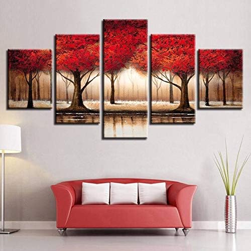 Amazon Com Parade Of Red Tree Landscape 5 Pcs Canvas Wall Art Print Picture Home Decor X Large Total Width 2 M 80 In Frame Posters Prints