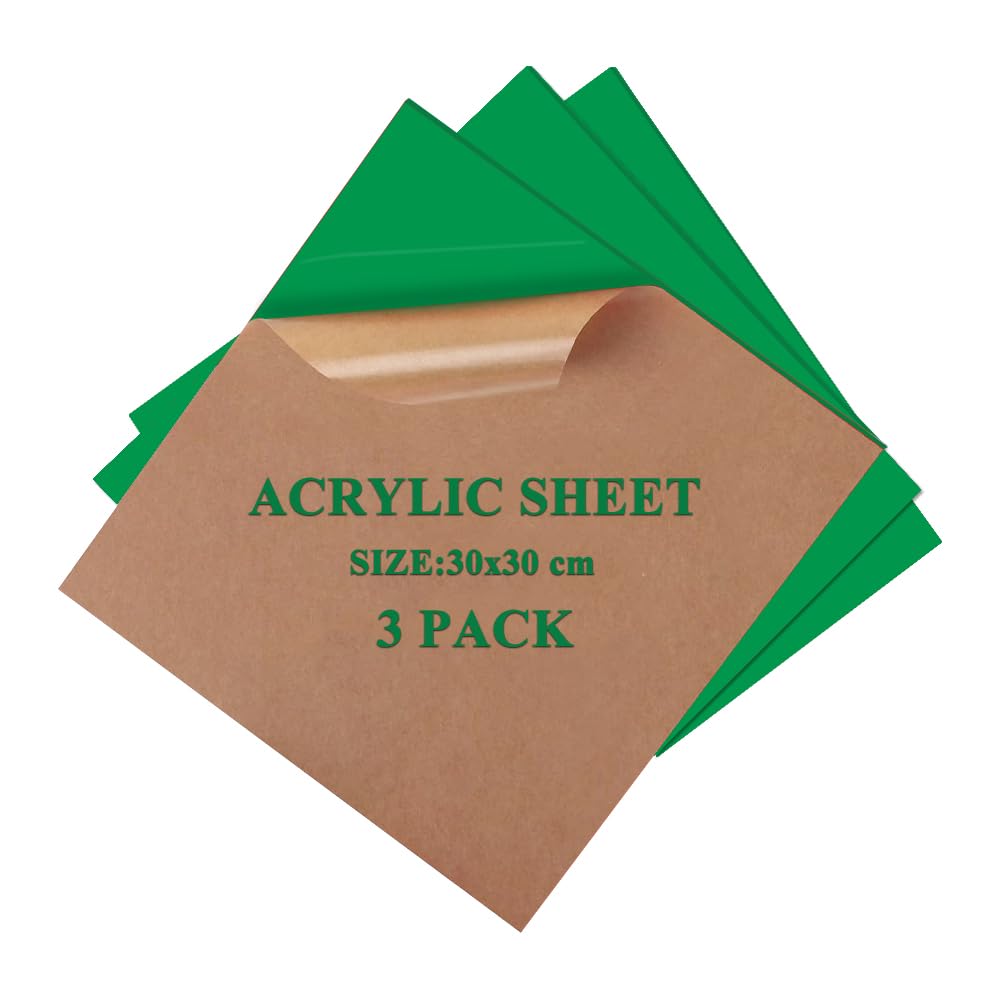 Uadme Green Cast Acrylic Sheet, 3mm Opaque Coloured Gloss Perspex Sheets 12 x 12 Inches 3Pack, Colored Laser Cutting Engraving DIY Material for Sign Home Decor Handcraft Display Projects