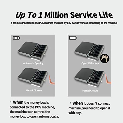 Nurxiovo Cash Register 16" Drawer Box 5Bill/5Coin Portable Money Lock Storage with Removable Tray, RJ11/RJ12 Interface Works Compatible Epson POS Printers Cash Box (Black)