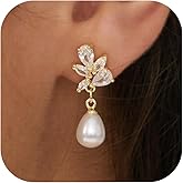 GUOKE Pearl Earrings for Women - 14K Gold/White Gold Plated Drop Dangle Pearl Wedding Earrings for Brides, Elegant Bridal Studs Trendy Jewelry