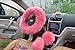 BELLESIE 3pcs 1 Set Soft Fluffy Plush Australian Wool Car Steering Wheel Cover with Handbrake Cover & Gear Shift Cover for 14.96