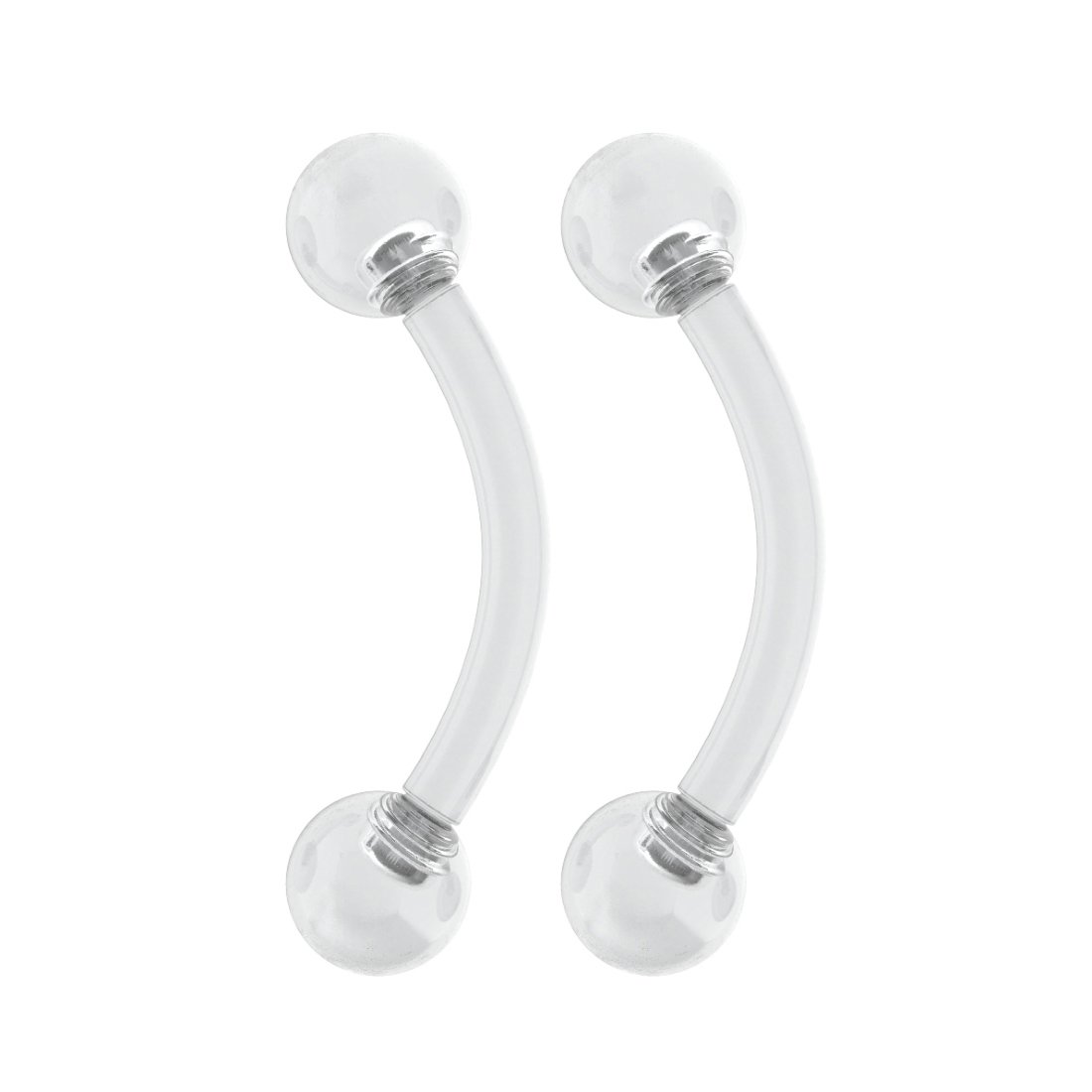 Evonix 2pc 16g 1.2mm Clear Eyebrow Barbell Tragus Earrings 16 Gauge 8mm Curved J-Curve Bar Balls Piercing Retainer Keeper