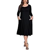 LARACE Women 3/4 Sleeve Dress Plus Size Fall Winter Casual A Line Flowy Long Dresses with Pockets