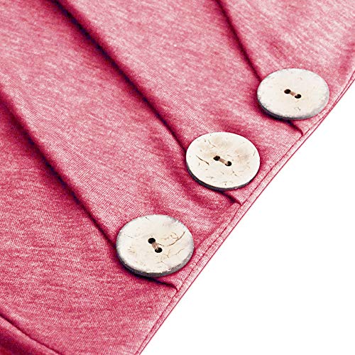 Byyong Women's Long Sleeve Loose Button Trim Blouse Solid Round Neck Tunic T-Shirt (L, Wine Red) - Thumbnail 4