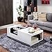 24/7 Shop at Home Milton Modern Rectangle Coffee Table with Storage, Matte Finish with Glass Window Shelf, 2 Open Shelves, Wooden Furniture for Living Room, Office, White & Black