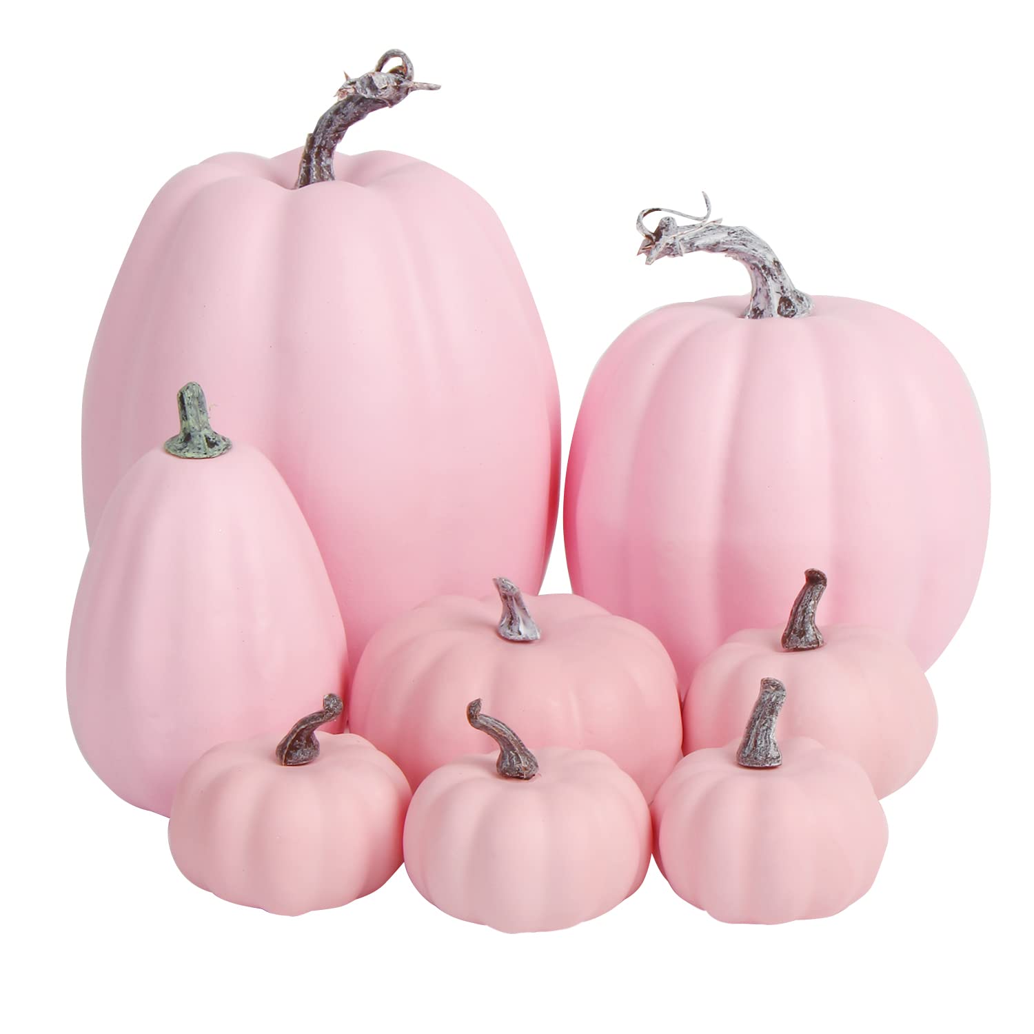 Photo 1 of FOIMAS Pink Artificial Pumpkin,8pcs Lifelike Faux Pumpkins Decor for Halloween Thanksgiving Fall Party Harvest Table Decoration Supply