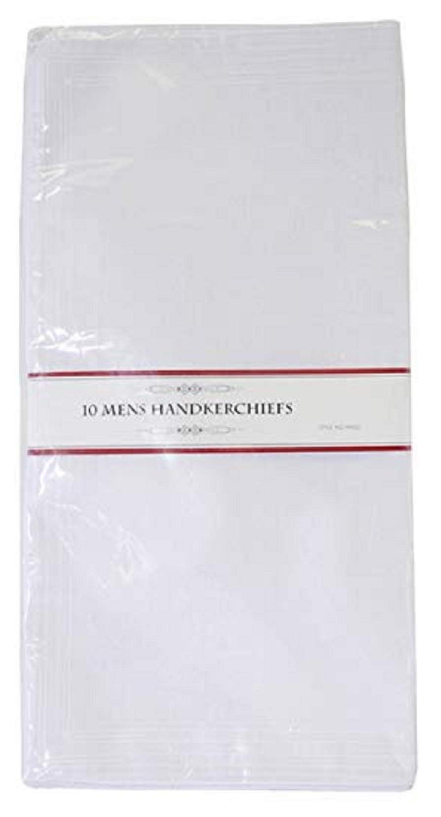 Mens Poly/Cotton White Handkerchiefs Pack of 10 with Imprinted Border Detail. (Hankies)