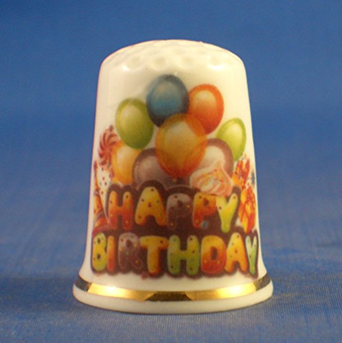 Porcelain China Collectable Thimble - Happy Birthday -- Free Gift Box