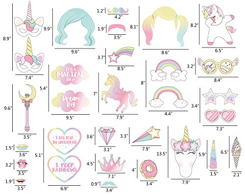 30PCS Unicorn Photo Booth Props - Rainbow Birthday Party Supplies Decorations - Thumbnail 4