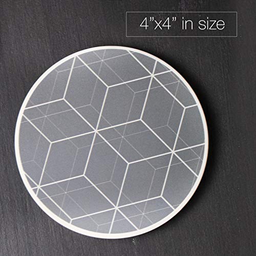 Coaster Set of 4 with Holder | Stone Drink Coasters Set, Geometric. Absorbent with Beautiful Wood Holder | Made of Ceramic with Cork Back, Absorbs Spills