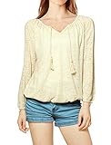 Allegra K Women's Paisley Jacquard Tasseled Ties Semi Sheer Peasant Top