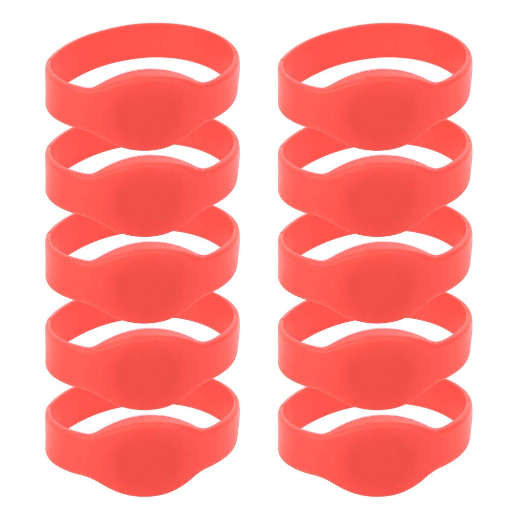 10Pcs 125Khz RFID Wristband, Waterproof Dustproof ID Card Silicone Bracelet for Swimming Pool Gyms Access Control(Red)