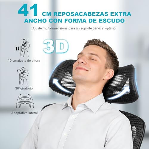 MELOKEA Office Chair, 200 kg, Ergonomic Test Winner, Adjustable Lumbar Support 9P, Armrest 4D + Magic, Office Chair EN12520