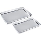 TeamFar Baking Sheet Cookie Sheet Set of 2, Pure Stainless Steel baking Pan Tray Professional, Non Toxic & Healthy, Mirror Fi
