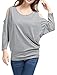 Allegra K Women Batwing Sleeves Cut Out Shoulder Loose Top L Grey