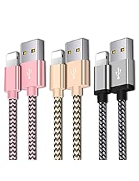 Phone Charger Cable, Charger Cord 3Pack (5FT 5FT 6.6FT) Nylon Braided Durable Charging Cable Fast Charging Compatible Phone X Xs Xr 8 8Plus 7 7Plus 6 6Plus 5 5SE Pad Pod & More (Pink Gold Sliver)