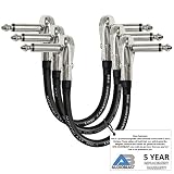 3 Units - 6 Inch - Audioblast HQ-1 - Ultra Flexible - Dual Shielded (100%) - Instrument Effects Pedal Patch Cable w/ ¼ inch (6.35mm) Low-Profile, R/A Pancake Type TS Connectors & Dual Staggered Boots