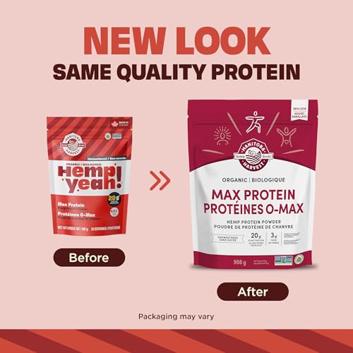 Manitoba Harvest Hemp Yeah! Organic Max Protein Protein Powder, Unsweetened, 908g; with 20g protein and 4.5g Omegas 3&6 per Serving, Preservative Free, Non-GMO