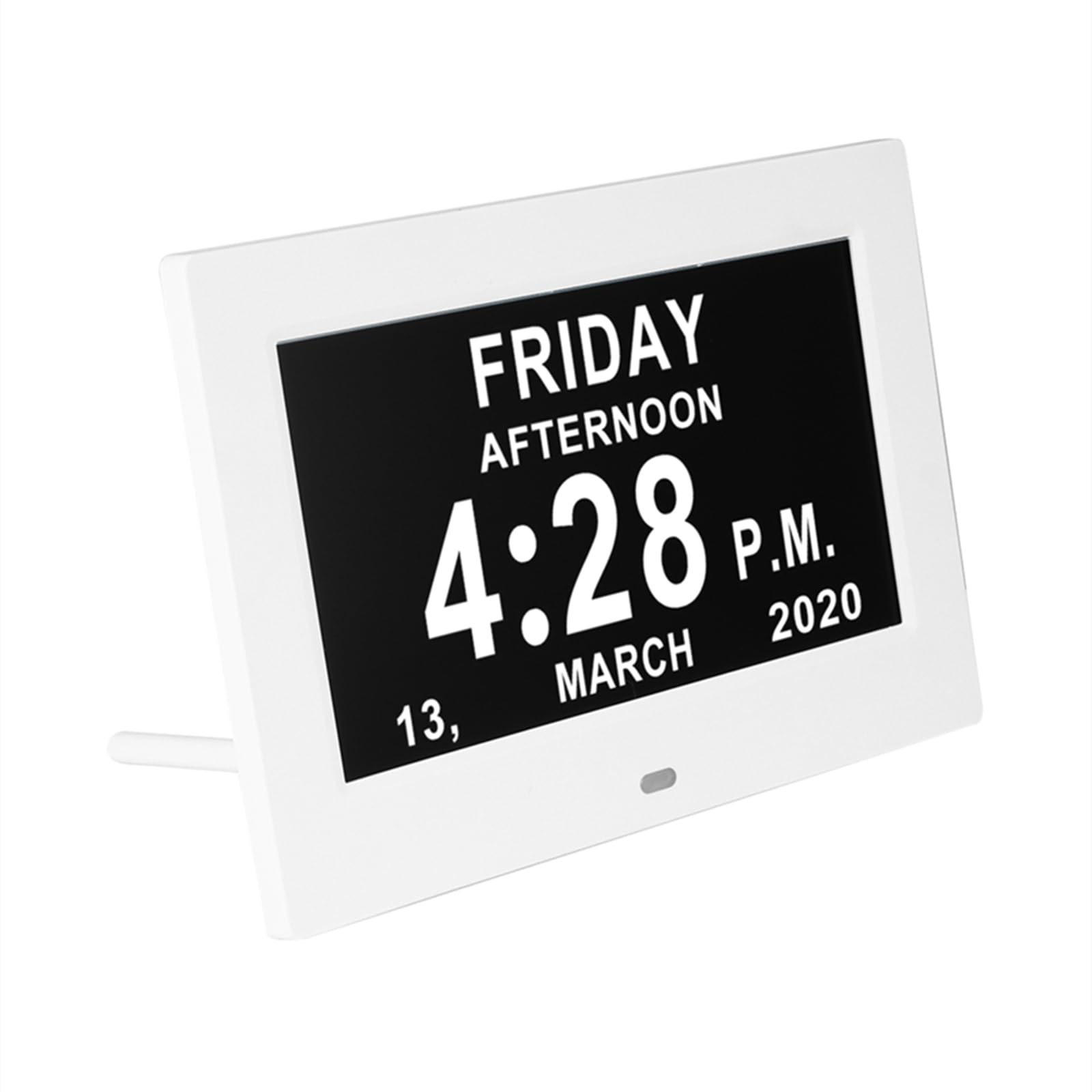 ALLOMN Large Digital Day Calendar Clock, 7 Inch Dementia Clocks with Day and Date for Elderly, Alzheimers Clock with 12 Custom Alarm Options for Seniors, Vision Impaired, Memory Loss (White)