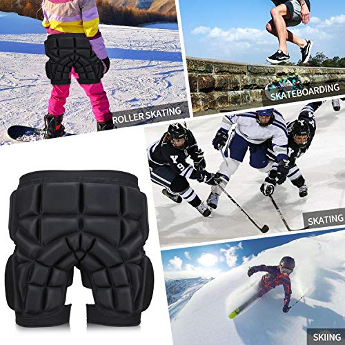 3D Protective Hip Pad Protective Gear Guard Drop Resistance Hip Butt Tailbone EVA Padded for Ski Roller Skating Skateboarding Snowboard Ice Skating Hockey Cycling Fits Kids Teens Adults (S) Black - Thumbnail 6