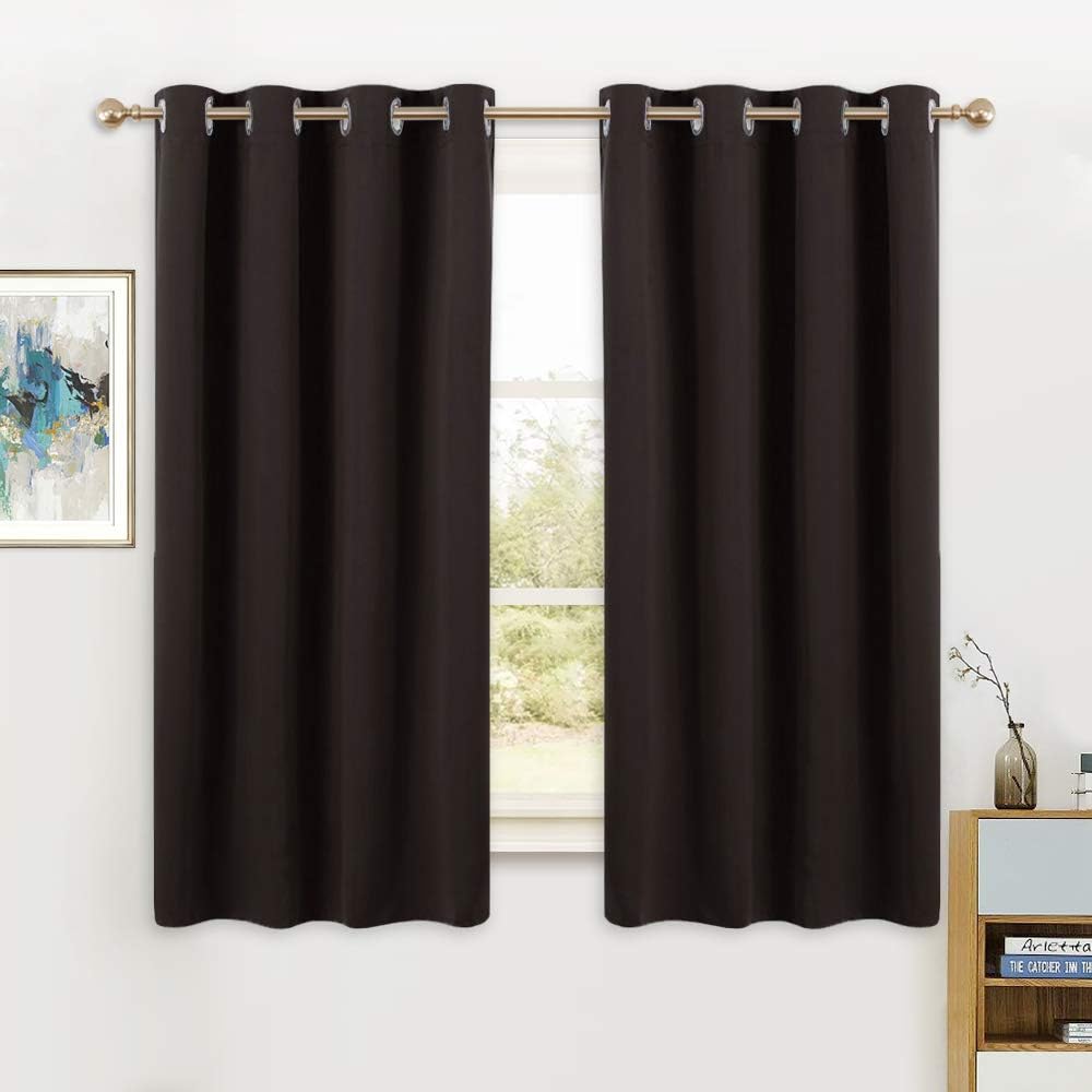 PONY DANCE Blackout Curtains Set - Window Treatments Solid Energy Saving Thermal Insulated Drapes for Basement Window Well Covers, 52 x 45 Inches, Coffee Brown, 2 Panels