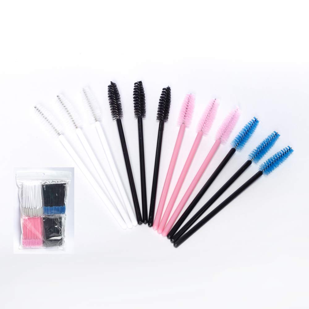 CHSYOO 200 x Plastic disposable mascara applicator eyelash wands eyelash brushes for both eyelash and eyebrow, black white pink blue