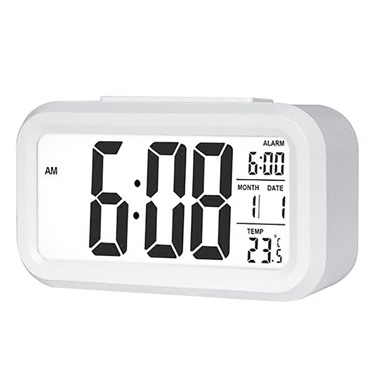 WANGCL 12/24 hour digital alarm clock bedside table clock with backlight LCD display date calendar and temperature display (white