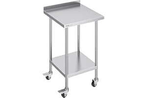 VEVOR 24 x 24 x 40 Inch Stainless Steel Work Table, Commercial Food Prep Worktable with Casters, Heavy Duty Prep Worktable, Metal Work Table with Adjustable Height for Restaurant, Home and Hotel