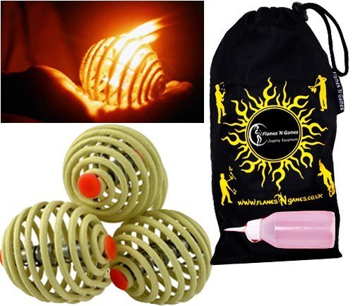 Fyrefli fire juggling balls (80mm) Pro Fire Juggling Ball Set of 3 and fuel bottle + Travel Bag. by Flames N Games Juggling Ball Sets