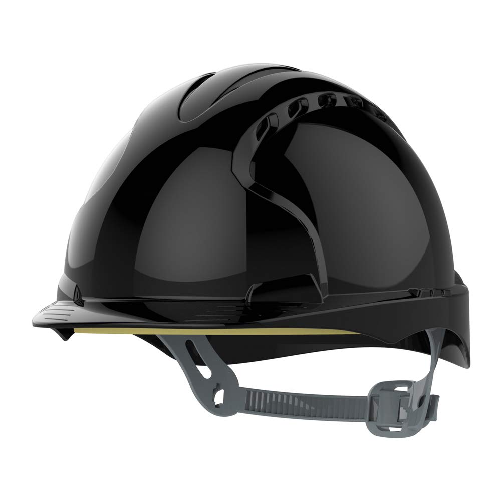 JSP EVO3 Safety Helmet Hard Hat - Vented - Black - Slip Ratchet Adjustment - Comfortable Adjustable Fabric Harness - Lightweight - For Construction, Building, Civil Engineering & Industry - EN 397