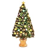 Goplus 4ft Artificial Christmas Tree Green Optical Fiber 130 Tips PVC with 41 Plastic Colorful Balls & Golden Star Solid Base Premium Decorations Full Tree (4 FT Fiber Optic)