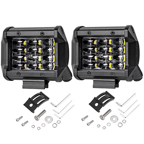 LED Pods, AutoPowerPlus 2Pcs 4″ 72W Quad Row Light Bar Cree LED Flood Work Light Waterproof Off-road Driving Fog Lights for Truck Car ATV SUV Jeep Boat, 2 Years Warranty