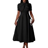 Memoriesea Women's Elegant Casual Short Sleeve Work Party A-Line Dress with Pockets