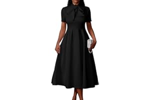 Memoriesea Women's Elegant Casual Short Sleeve Work Party A-Line Dress with Pockets