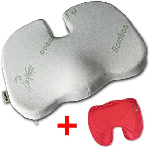 Seat Cushions, Sillis RED BUNDLE PACK Extra Value on Our Best, Firm, Bamboo, Memory Foam, Coccyx Seat Cushion + Replacement RED Cushion Cover - Snap it Up Now and GET 1 SEAT PILLOW+ 1 BONUS RED COVER