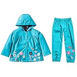 MingAo Girls Clothes Set Flower Waterproof Outdoors Raincoat with Pants 1-5 Year