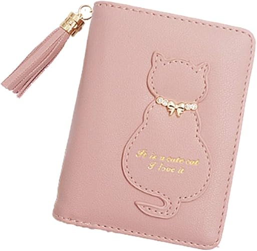 Amazon Fuputwo 財布 子供 ミニ財布 小銭入れ 女の子 二つ折り ウォレット コンパクト ラウンドファスナー カード入れ 猫 ピンク Fuputwo 財布