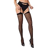 ShawGobow Heart Suspender Pantyhose,Sheer Mesh Sexy Thigh High Stockings Women,Petite Mock Garter Tights Vday Date fits 0-6
