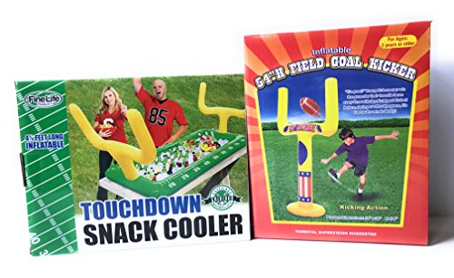 Inflatable Football Party Pack - Inflatable Football Goal Post 54 inch Height With Inflatable Ball PLUS Inflatable Touchdown Snack Cooler