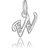 Adabele 1pc Real 925 Sterling Silver Letter W Charm Cubic Zirconia CZ Imitation Diamond Gemstone Dangle Name Initial Pendant Drop For Pandora Charm Bracelet DIY Craft Jewelry Making SSP-C23