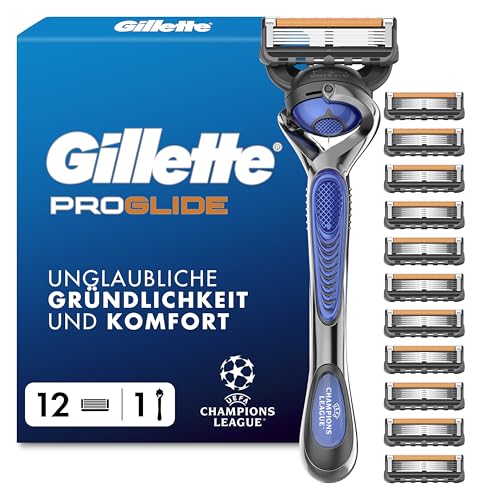 Gillette Fusion5 Proglide UEFA Champions League Special Edition, 1 Razor, 12 Replacement Blades with Everglide Glide Strip for Even Smoother Gliding