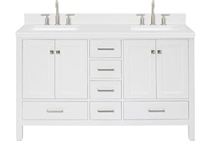 ARIEL Cambridge 60" White Double Vanity, 1.5" Edge Carrara White Quartz Countertop & Splash, Rectangular Sinks, 4 Soft Closing Doors, 6 Full Extension Dovetail Drawers, Brushed Nickel