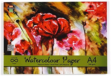 anupam Water Color Pad - A4, 200 GSM, 20 Sheets, White, (Model: water Colour paper)