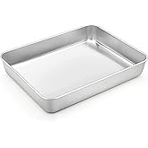 TeamFar Lasagna Pan, Stainless Steel 10.5’’ x 8’’ x 2’’ Small Rectangular Baking Roasting Cake Casserole Brownie Pan, Non-toxic & Sturdy, Brushed Surface & Deep Side, Dishwasher Safe