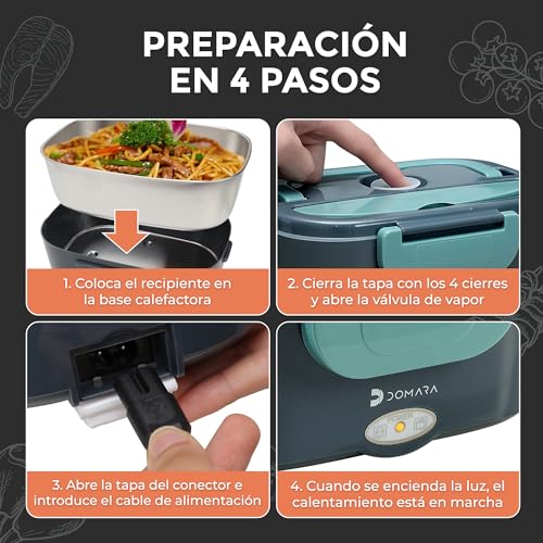 DOMARA Electrica 3-in-1 Lunch Box 80W and 1.5L – Electric Food Taper with Stainless Steel Container and Car/Truck Adapter (12V/24V/220V) – Ideal for Hot Eating in the Office or on the Go