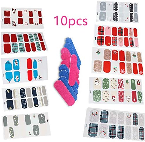 Christmas Nail Art, Glitter Nail Stickers for Women Teens Girls Kids, Christmas Nail Wraps, Easy to Apply, Long Lasting, 10 Sheets Perfect Dress up Nail Art Stickers for Fingers or Toes Christmas Gift