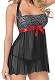 Beautyin Women`s Hot Sexy Black Skirt Sleepwear Dress Plus Size Lingerie, Black#1(Fulfilled by Amazon), X-Large