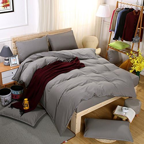 Solid Color Home Goods Super Soft Cotton Colorfast Beding Sets Duvet Cover Sets Bed Sheet Sets Bed Pillowcases Pillow Protector for Girls Boys (Grey, twin size (3PC))