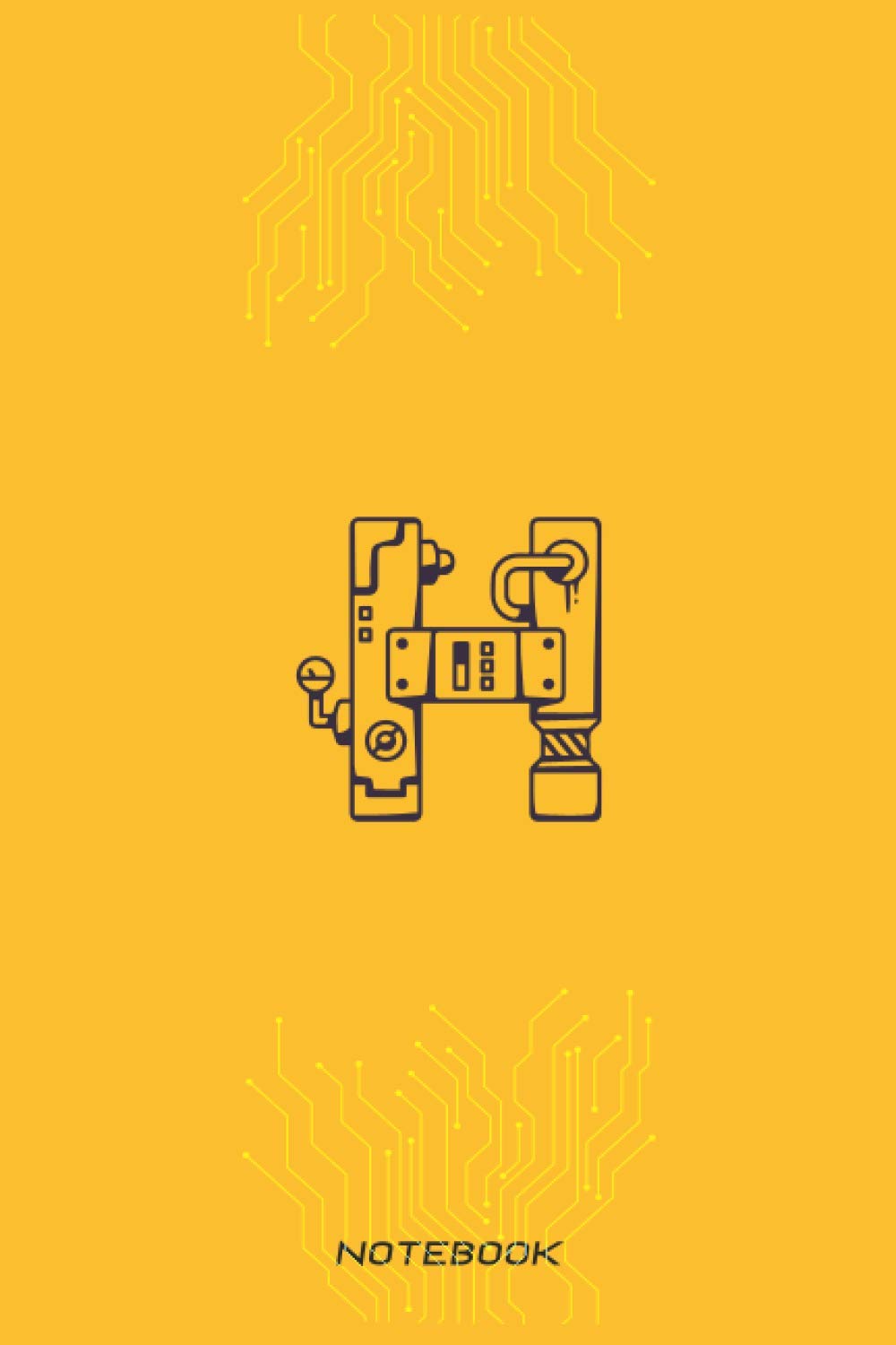 Notebook Mechanical robot style Monogram Initial Letter H: personalized Notebook 6" x 9"/Journal,120 lined pages